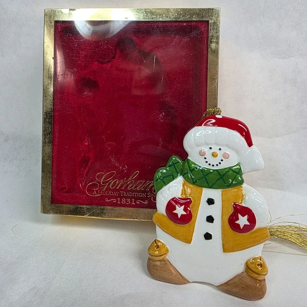 Gorham‎ Snowman Ornament With Bells & Gold Cord #6144364